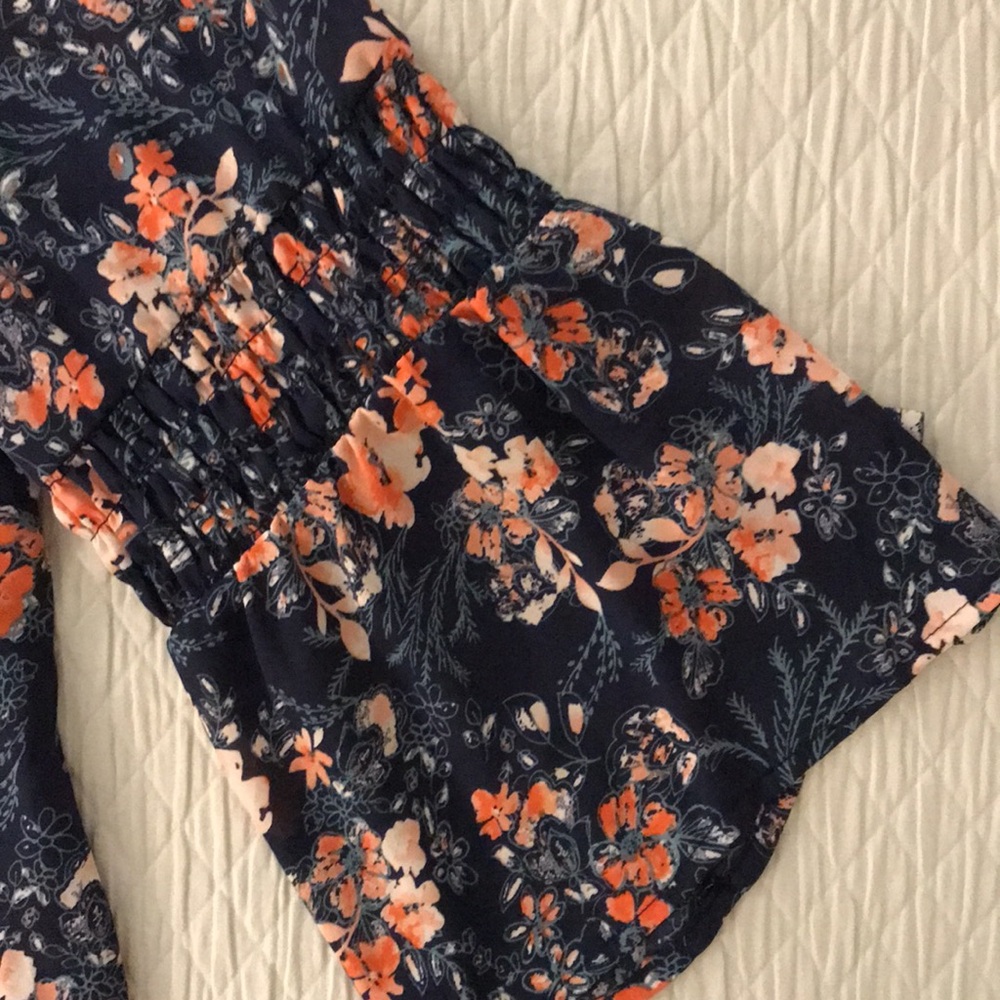 Luxology Spring Navy Blue Dress w/ Coral Pink Flowers Bell Sleeves Plus … - Picture 8 of 16